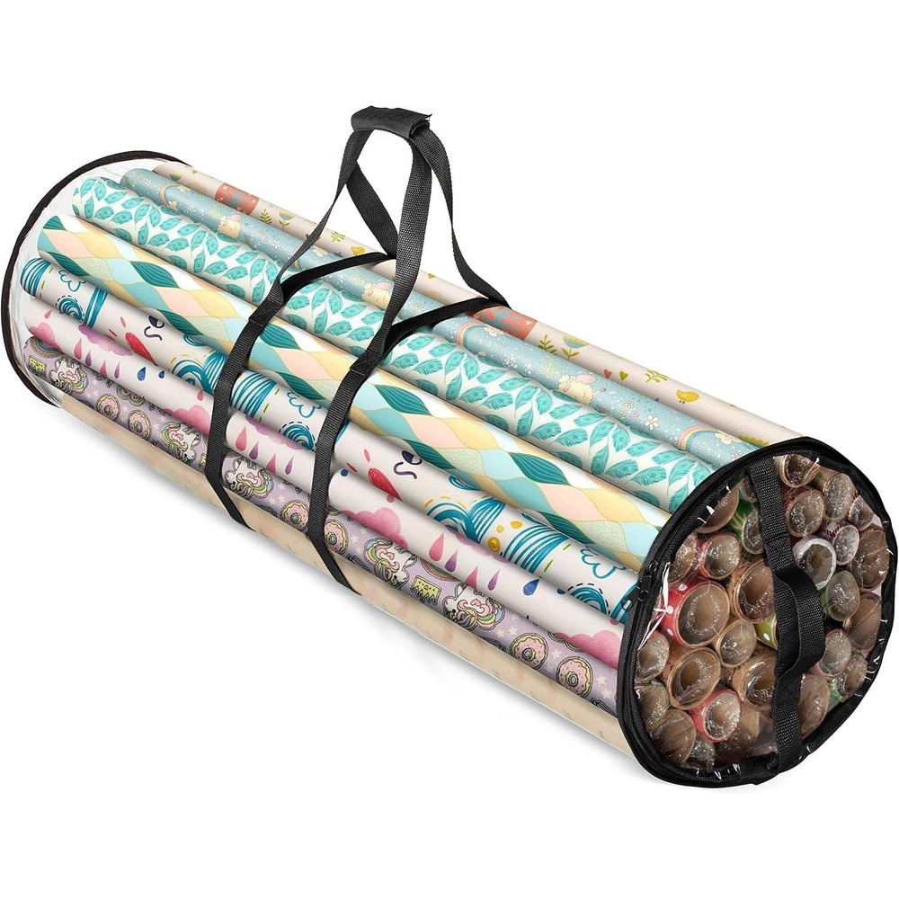 Clear‎ Wrapping Paper Storage Bag 41in Tearproof Gift Wrap Organizer Black Trim